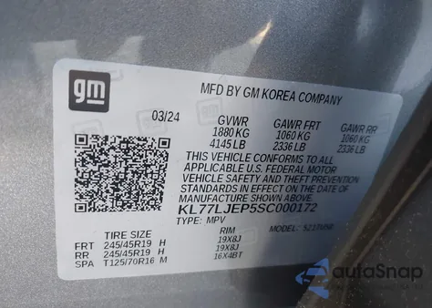 2025 Chevrolet Trax Fwd 2Rs from USA, damaged, VIN KL77LJEP5SC000172